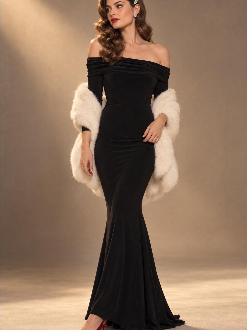 Norma Kamali Black Off-Shoulder Mermaid Gown